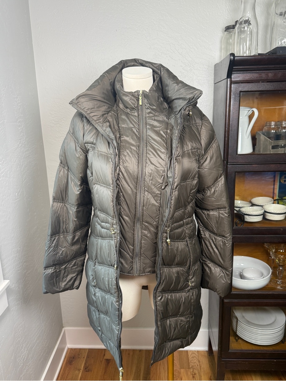 Ellen Tracy Brown 90% Duck Down Hooded Long Puffer Coat Packable Size XL
